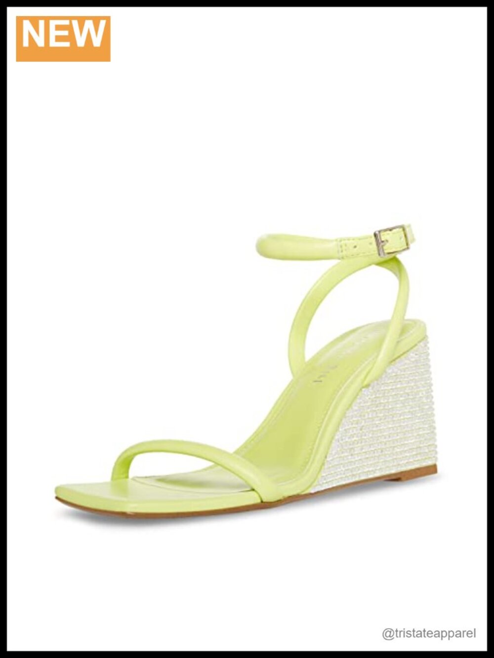 Wedge Sandal with Faux Leather and Adjustable Ankle Strap, Buckle Closure,